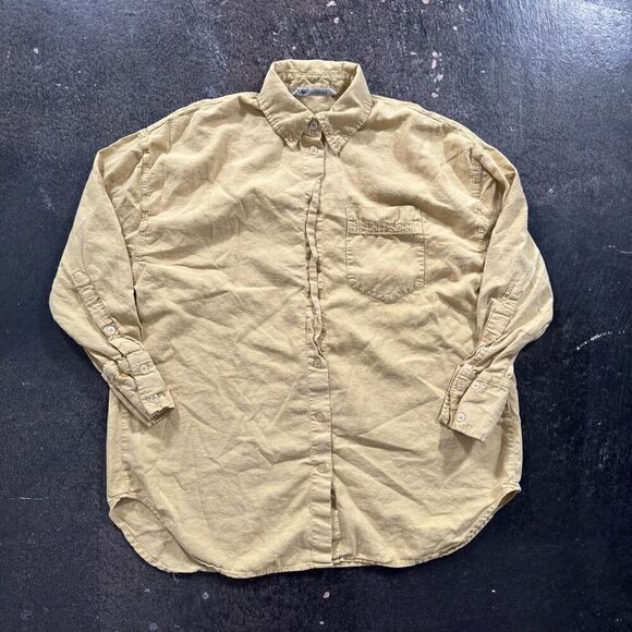 Zara Button Up Collared Shirt Yellow Color Size Small Essential Preppy Used - Picture 1 of 11
